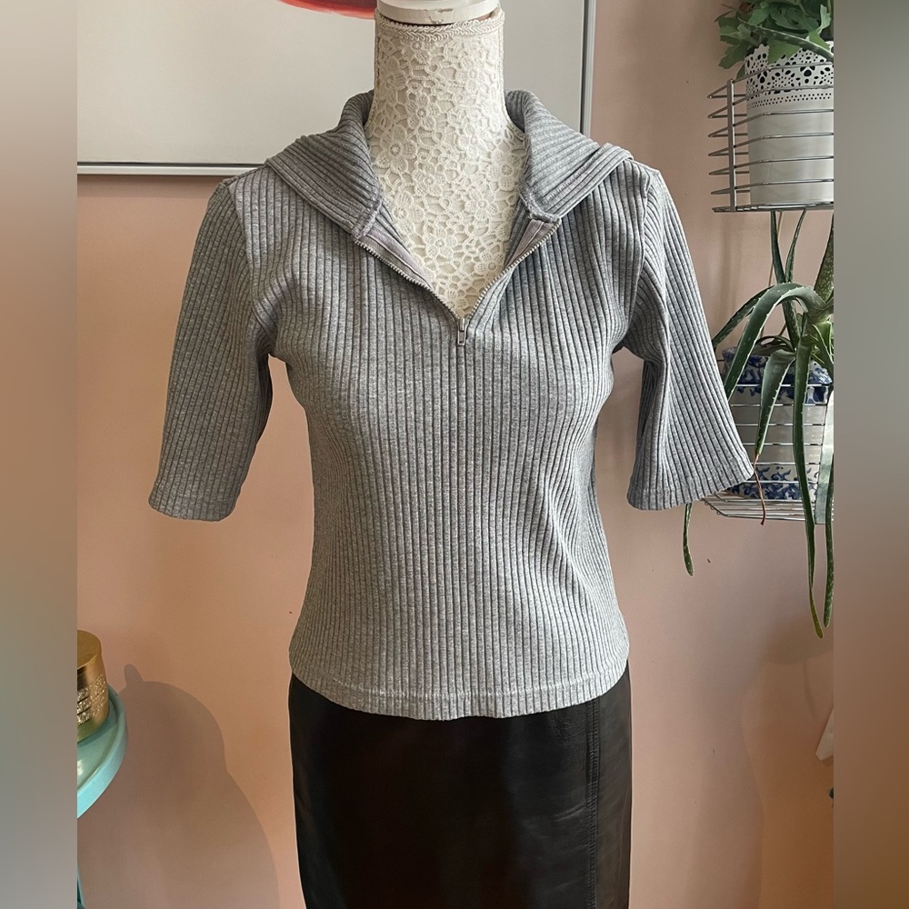 Jessica Gray Ribbed Sweater with Half-Zip